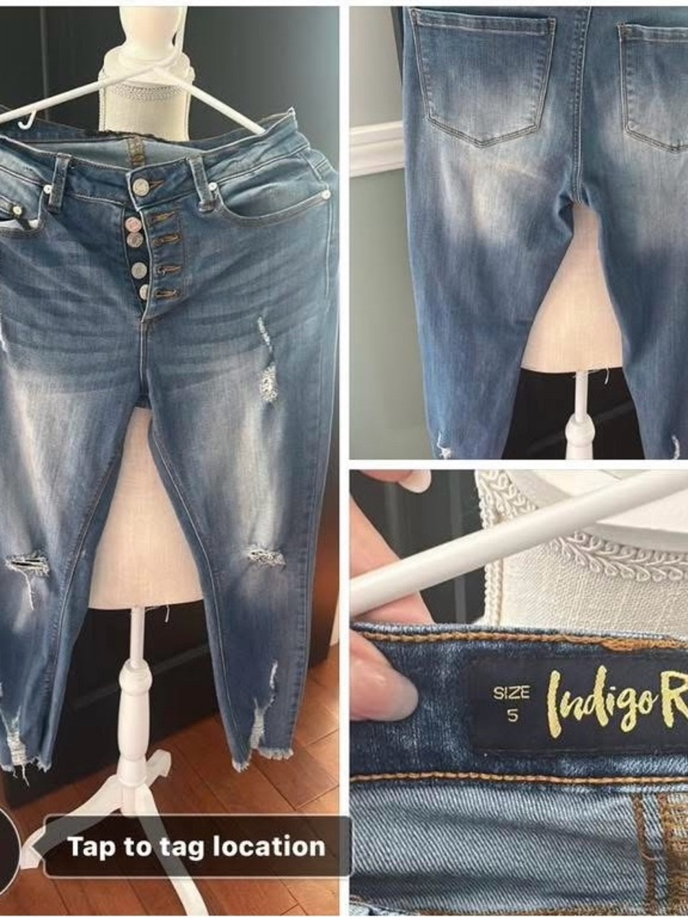 Indigo Distressed Ankle Crop Jeans - Faded Blue